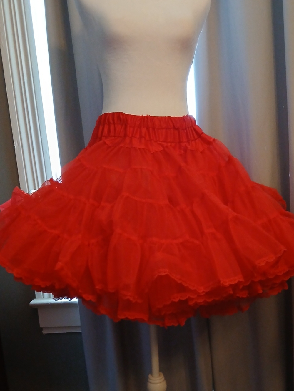 Voluminous Red Layered Tulle Skater Skirt  By FANTASIA VINTAGE